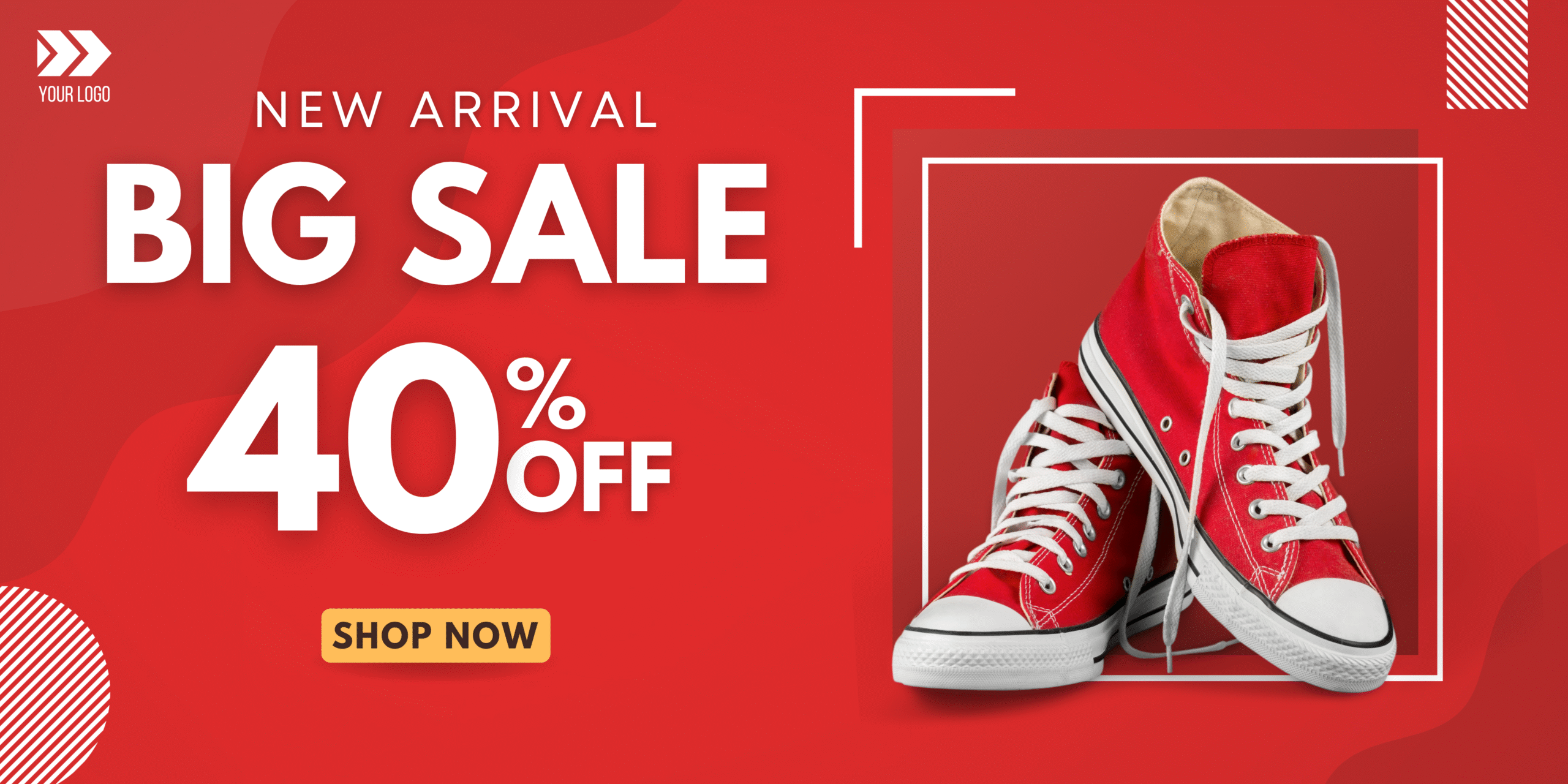 Red Sneakers Realistic Product Promotion Banner