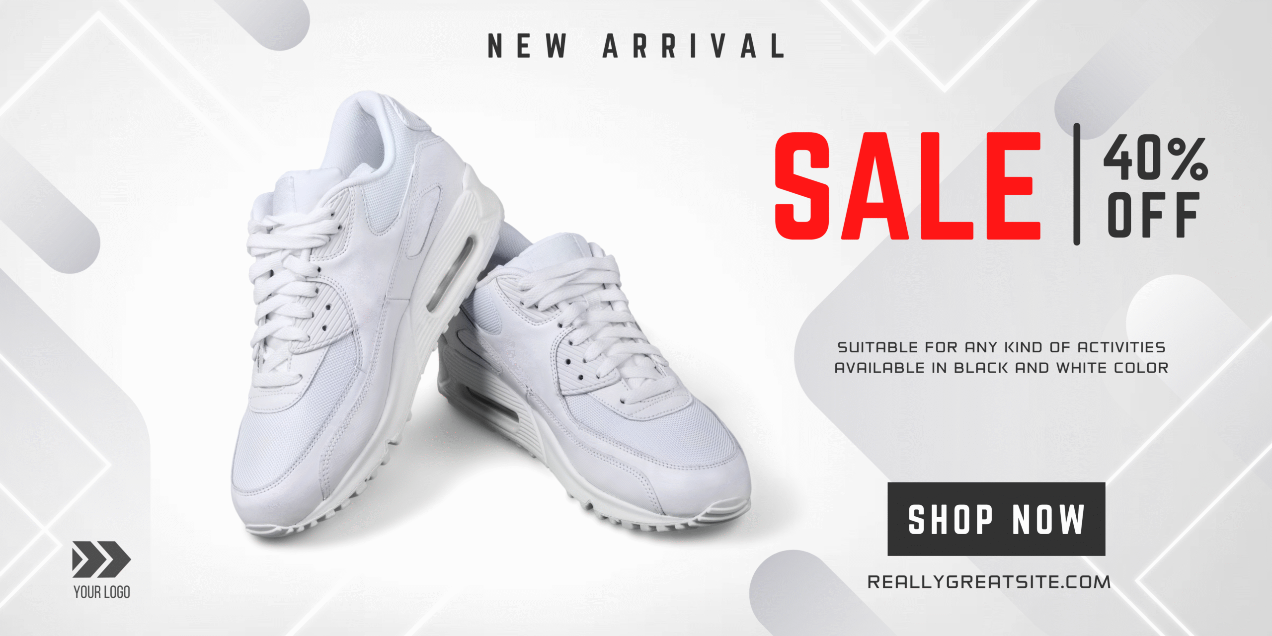 White Grey Shoes Realistic Product Promotion Banner